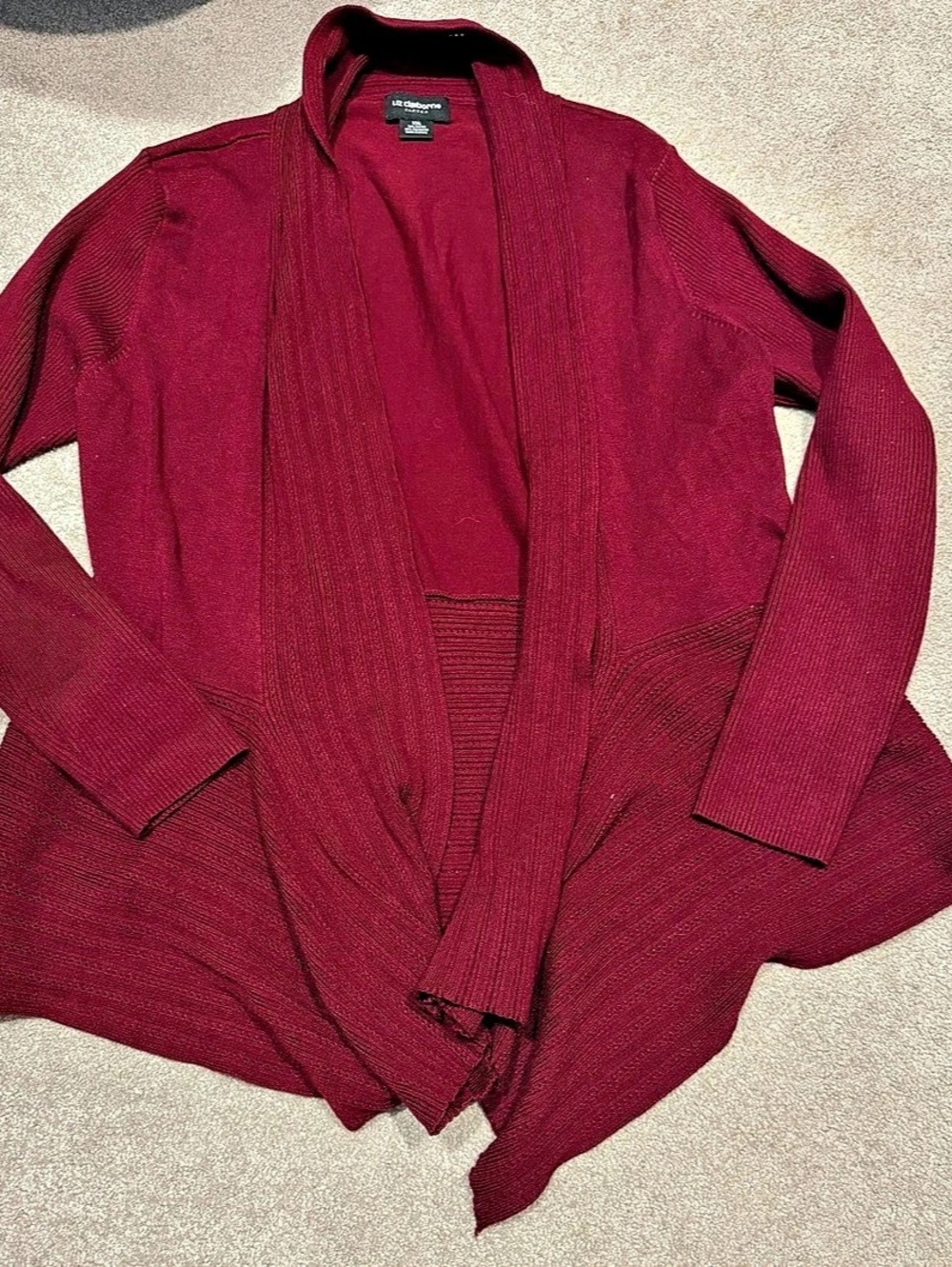 Liz Claiborne Open Front Knit Cardigan XXL Burgundy Good